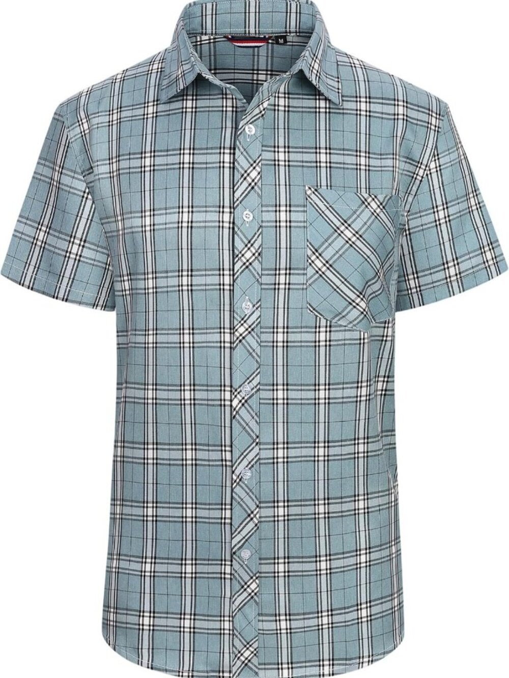 Men's Short Sleeve Plaid Button Down Shirt, 100% Cotton, Casual Business Wear